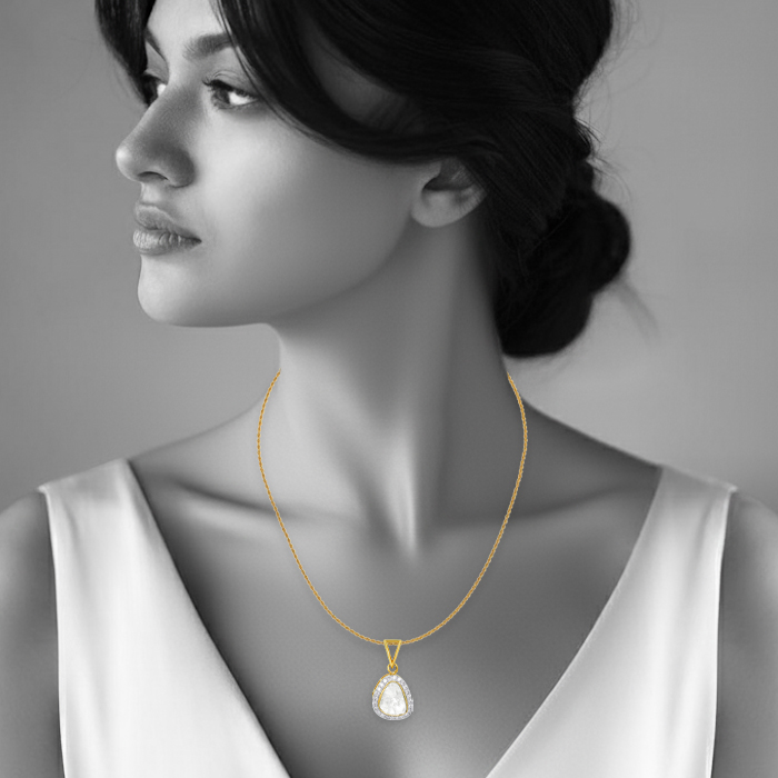 Minimalist Polki Pendant with Diamond Halo